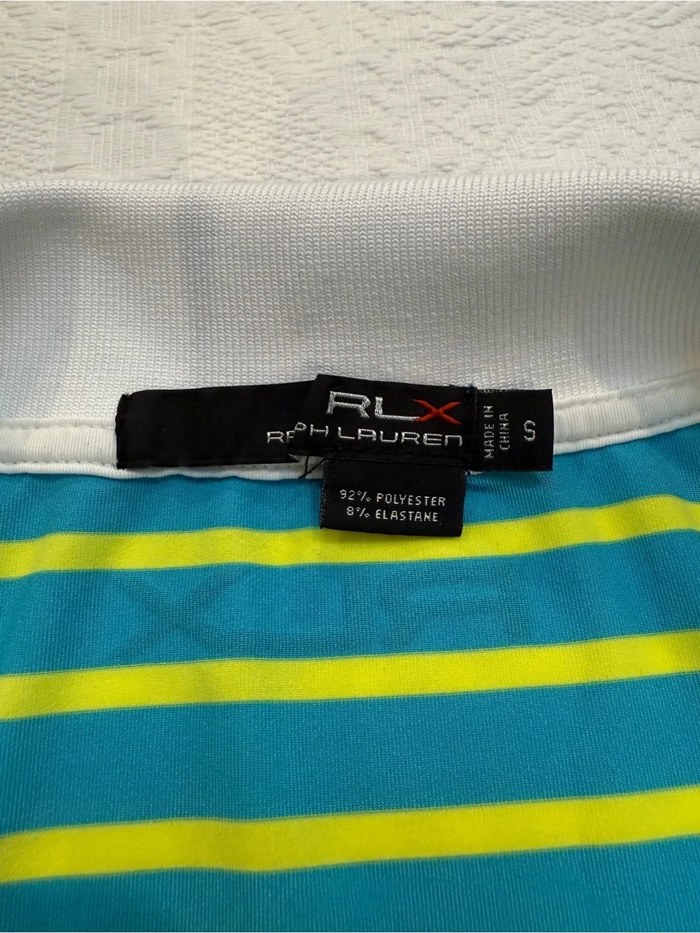 RLX Ralph Lauren Polo Shirt Mens S Blue Green Stripe US Open 2014 Pinehurst Golf